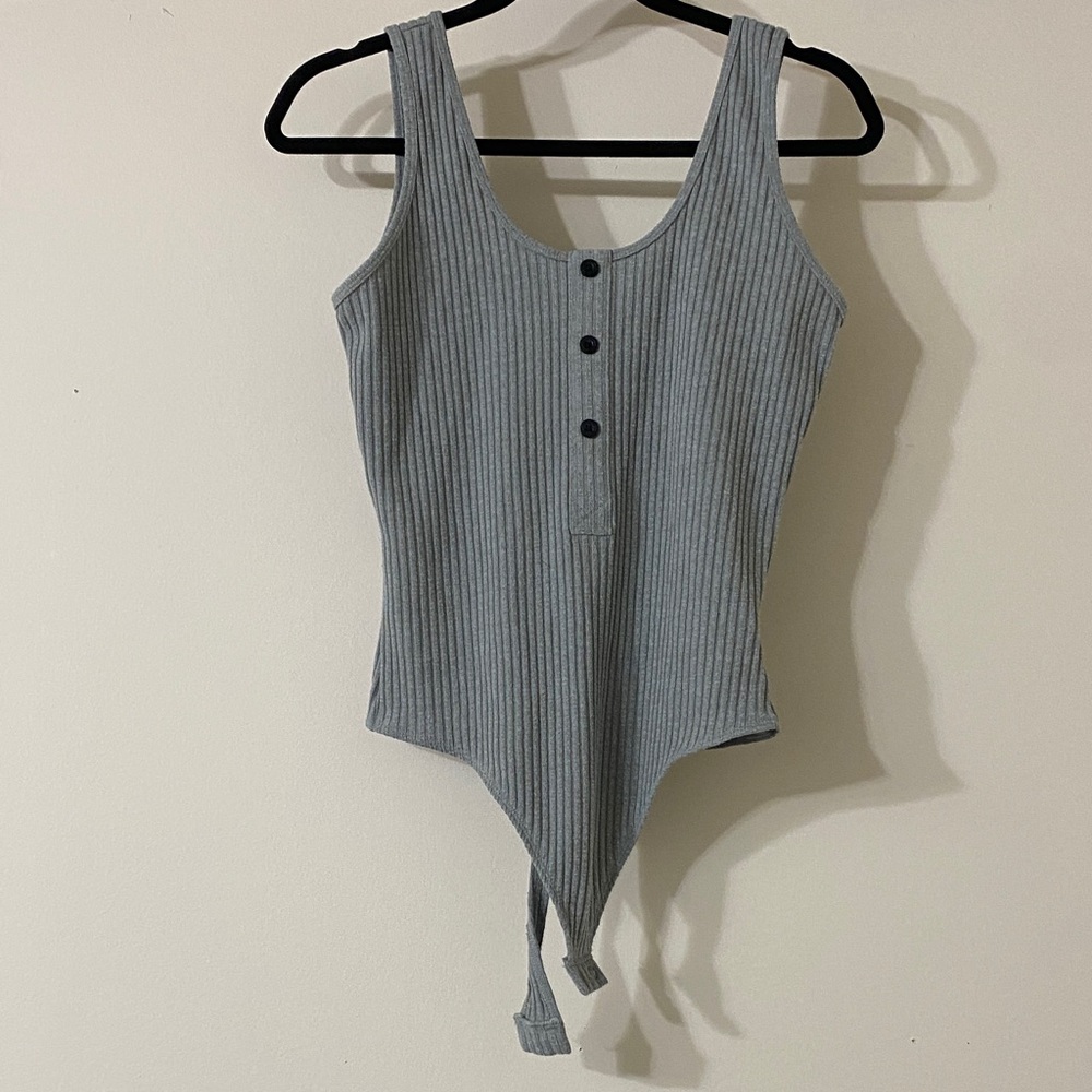 Express Gray Ribbed Bodysuit